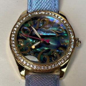 Betsey Johnson XOXO Betsey Wrist Watch With Iridescent Blue Band